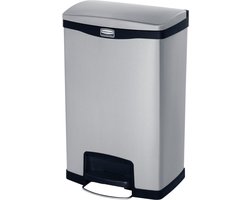 Rubbermaid - Slim Jim Step On container Front Step RVS 50 liter - Stainless steel - mat RVS, zwart - Prullenbak