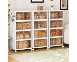 Ruesious 4 Lagen Opbergdozen - 112L Opbergdozen met deksel - Opbergkast - Opvouwbaar - Opbergkasten met deuren - Met wielen - Breedte - Opbergen - Organizer - Opruimen - Keuken - Badkamer - Woonkamer - Slaapkamer - 41 x 32 x 93 cm