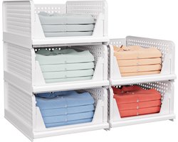 Ruesious 5 Pak - opvouwbare kast organisatoren opbergdoos - stapelbare opbergbakken - kunststof lade mand kast opslag voor garderobe kast keuken badkamer kantoor wit