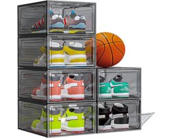 Ruesious Sneakerbox Stapelbare Transparante Schoenendozen Magnetische Afsluiting Opbergsysteem voor Sneakers, Kleding & Meer - Zwart - 34,4x27x19 cm - Shoe Box - Opbergdozen - Schoenenopslag Transparante Opbergboxen - Sneaker Organizer - 6 Stuks