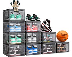 Ruesious Sneakerbox Stapelbare Transparante Schoenendozen Magnetische Afsluiting Opbergsysteem voor Sneakers, Kleding & Meer - Zwart - 34,4x27x19 cm - Shoe Box - Opbergdozen - Schoenenopslag Transparante Opbergboxen - Sneaker Organizer - 10 Stuks