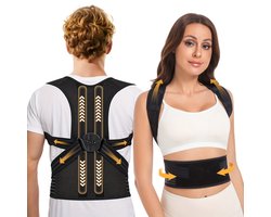 Rugbrace-Rugband-Rug ondersteuning Vrouwen en Mannen-Verstelbare Rugrechtermaker - Rugbrace voor Ondersteuning van de Bovenrug- Verbetering van Houding-Maat (M) -Zwart