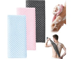 Rugscrubber - Exfoliërende doek - Douchedoek - Scrubdoek voor lichaam - Lange washand - Diepe reiniging - Voor de rug en huid - Voor onder de douche en in bad - Zacht en effectief - 3 artikelen - Zwart-wit geblokt/Roze-wit geblokt/Blauw-wit geblokt