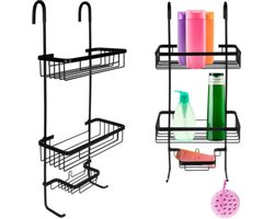 Ruhhy Badkamer douche rekje - zwart - met haken - 63 x 24 x 11 cm - aluminium