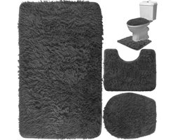 Ruhhy Badkamermat Set in Grijs - 3 Stukken - Antislip en Comfortabel - Perfect voor Elke Badkamer