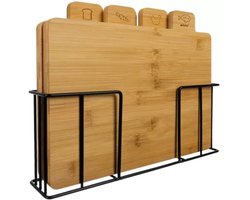 Ruhhy Bamboe Snijplankenset met Houder - 4 Delig - Hygiënisch en Duurzaam