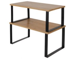 Ruhhy Keuken/aanrecht rekje - metaal/bamboe hout - keuken organizer - naturel/zwart - 2-delig