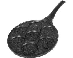 Ruhhy koekenpan voor pancakes/eieren - zwart - D26 cm - smile - anti aanbaklaag - 7 vormpjes