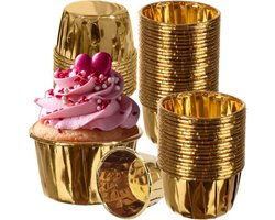 Ruhhy Muffinvormpjes - 50x stuks - goud - 3,5 x 6 cm - cupcake vorm - papier - aluminiumfolie