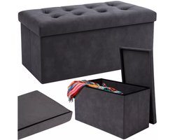 Ruhhy Opbergpoef – Luxe Grijs Fluweel – 76x38x38 cm – Comfortabel Zitvlak – Inklapbaar en Ruimtebesparend