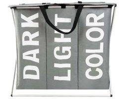 Ruhhy Wasmand - 3 vakken - grijs - 65 x 58 x 36 cm - 130L - oxford stof - draagbaar - waterdicht