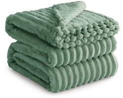 RUIKASI Knuffeldeken Fluffy Blanket Groen - 220x240cm XXL Fleece Deken Bankdeken Bankdeken voor Woonkamer Decoratieve Deken, Zachte Wollen Deken Warme Cord Deken als Bedsprei