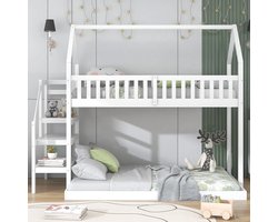 Ruim Stapelbed voor Kinderen 90x200 cm/120x200 cm - Hoogslaper met Lattenbodem en Trap