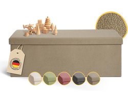 Ruime Kinderbank met Opbergruimte - 110x38cm - Comfortabele Opbergpoef - Kinderopslagbox in Taupe