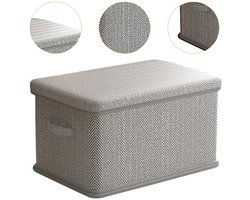 Ruime opbergdoos van stof met deksel – Draagbare, diepe opbergdoos voor in de kast, geschikt voor kleding, beddengoed, enz. – Visgraatmotief, grijs, ideaal voor het organiseren van huis, kledingkast, slaapkamer of studentenkamer (50 x 40 x 33 cm)