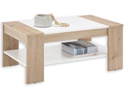 Ruime salontafel met lade en plank - Artisan eiken/wit - 100 x 44 x 58 cm