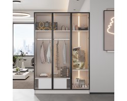 Ruime witte kledingkast met 3 glazen deuren, 1 lade en 1 kledingroede - 110*50*160 cm - met LED-licht