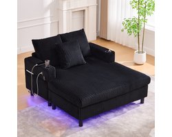 Ruime, zachte chaise longue met bekerhouders aan de zijkant, USB-poorten en geïntegreerde LED-sfeerverlichting – perfect voor de woonkamer, slaapkamer of serre.