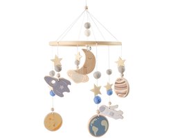 Ruimte kinderkamer mobiel - houten baby mobiel - zonnestelsel wieg mobiel astronaut ruimte thema kinderkamer bed decoratie, cadeau voor pasgeborenen (blauw)