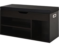 Ruimtebesparend- gewatteerd schoenenrek voor de hal - Halmeubel met schoenenrek - met 3 vakken - Zitting van PU-leer - voor woonkamer en hal - 80x30x43 cm - Zwart