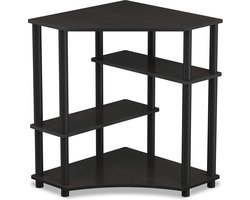 Ruimtebesparend hoekbureau met planken, espresso / zwart, 57,2 (breedte) x 72,4 (hoogte) x 56 (diepte) cm