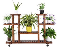 Ruimtebesparend Plantenrek met Wieltjes - Houten Meubel voor Balkon en Interieur - 124 x 33 x 80 cm