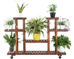 Ruimtebesparend Plantenrek met Wieltjes - Houten Meubel voor Balkon en Interieur - 124 x 33 x 80 cm