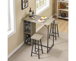 Ruimtebesparende 3‑delige bartafelset voor 2 personen – 91,4 cm bartafel met opbergplanken – inclusief 2 krukken – modern industrieel