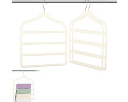 Ruimtebesparende broekhangers met 4 niveaus, antislip fluwelen ophangers voor broeken, sjaals, riemen en handdoeken - set van 3 stuks (beige)