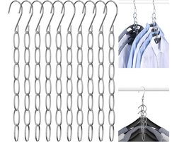 Ruimtebesparende Kledinghangers - 10 stuks - Metalen Ketting voor Kledinghangers - Kast Space Saver Hanger Organizer - Voor 70 Kledingstukken - Multi Hangers - Kledinghangers - Kleerhangers - Kledingkast Organizer - Ruimtebesparend - Zilver