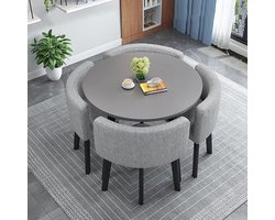Ruimtebesparende ronde eettafel met 4 stoffen stoelen voor kantoorgebruik en woninginrichting
