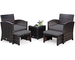 Ruimtebesparende rotan tuinmeubelset voor balkon met 2 stoelen en krukken