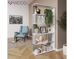 Ruimteverdeler, boekenkast, staand rek, hoge plank, opbergrek (beton)