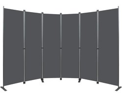Ruimteverdeler, groot, paravent-scherm, 6-delig, 304 x 180 cm, privacybescherming voor binnengebruik, vrijstaand, voor kantoor, slaapkamer, woonkamer, eetkamer, werkkamer - Grijs 304*180cm