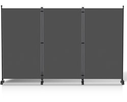 Ruimteverdeler op wielen Kamerscherm met 3 panelen - 263 x 181 cm - Kamerverdeler Tuin scheidingswand inkijkbescherming opvouwbaar - Antraciet