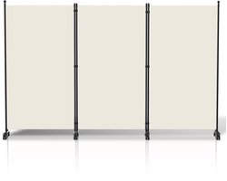 Ruimteverdeler op wielen Kamerscherm met 3 panelen - 263 x 181 cm - Kamerverdeler Tuin scheidingswand inkijkbescherming opvouwbaar - Beige
