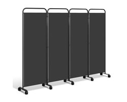 Ruimteverdeler op wielen Kamerscherm met 4 panelen - 228 x 180 cm - Kamerverdeler Tuin scheidingswand inkijkbescherming opvouwbaar - Antraciet