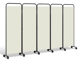 Ruimteverdeler op wielen Kamerscherm met 5 panelen - 284 x 180 cm - Kamerverdeler Tuin scheidingswand inkijkbescherming opvouwbaar - Beige