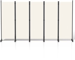 Ruimteverdeler op wielen Kamerscherm met 5 panelen - 284 x 181 cm - Kamerverdeler Tuin scheidingswand inkijkbescherming opvouwbaar - Beige