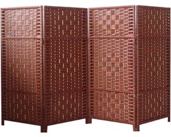 Ruimteverdeler - Privacyscherm Kamerscherm - Ruimte Indelen - Handgeweven Rotan - 4 Panelen 100cm - Donkerbruin