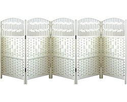 Ruimteverdeler Rotan - Kamer Divider - Privacy Creëren - Handgemaakt Inlay Patroon - 5 Panel - Wit