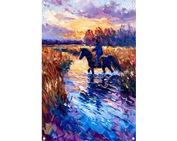 Ruiter poster - Persoon poster - Tuinposters Paard - Buiten decoratie - Tuin accessoires - Wanddecoratie tuinposter 70x105 cm