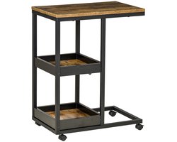 Rumi Bijzettafel - Bedtafel - Zijtafel - 51X33X66 Cm Donkerbruin bijzettafel op wieltjes - Nachtkastje Kleine Salontafel - bijzettafel op wieltjes koffie tafel - Tafel voor thee - Tafel voor Woonkamer Slaapkamer - Bruin Bijzettafel