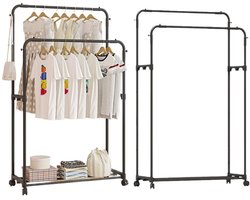 Rumi kleding rek - rekken voor kleding - Eleganca Kledingrek - Garderoberek op Wieltjes - Dressboy - Kledingstang - - Kledingrek dubbel - Metaal - Zwart