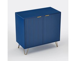 Rumi Metalen Kast - Opbergkast - Stalen Kast - Zware planken - Inktzwart - Anajqaqia opbergkast met dubbele deuren - nachtkastje met gouden metalen poten - voor slaapkamer en woonkamer kast - marineblauw