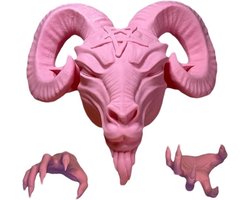 Runderschedel als wandornament - Schaapskopdecoratie - Interieur verfraaien - Met synthetische vetplanten - 34.3 x 13 cm - Roze