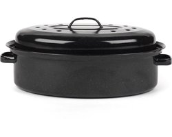 Russell Hobbs emailkleurig roosterblik – zelfbastend braaddeksel met deksel - diepe ovaal schotel - stalen kaft roosterpot voor vlees - kip - oven veilig tot 230 °C - gezinsgrootte - duurzaam staal - 36 cm.