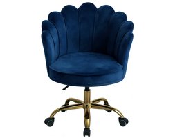 Russle Velvet Schelp Bureaustoel Blauw met Goudkleurig onderstel