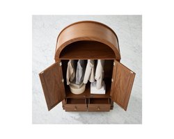 Rustic Arc Rotan Kledingkast 181x78x45 cm – Landelijke Garderobekast in Walnootlook met 2 Deuren, 2 Laden, Kledingstang, Open Boogplank en Kantelbeveiliging House & Garden