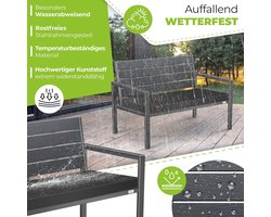 Rustica Houtlook Tuinbank met Kussen 120 x 64 x 78 cm Weerbestendige 2-Zits Tuinbank Balkonbank UV-Bestendig Kunststof met RVS Frame Max 300 kg
